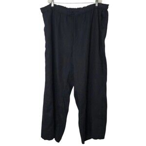 J.CREW Linen Pants Women Plus Size 3X Black Pull-On Wide Leg Tie Waist Pockets